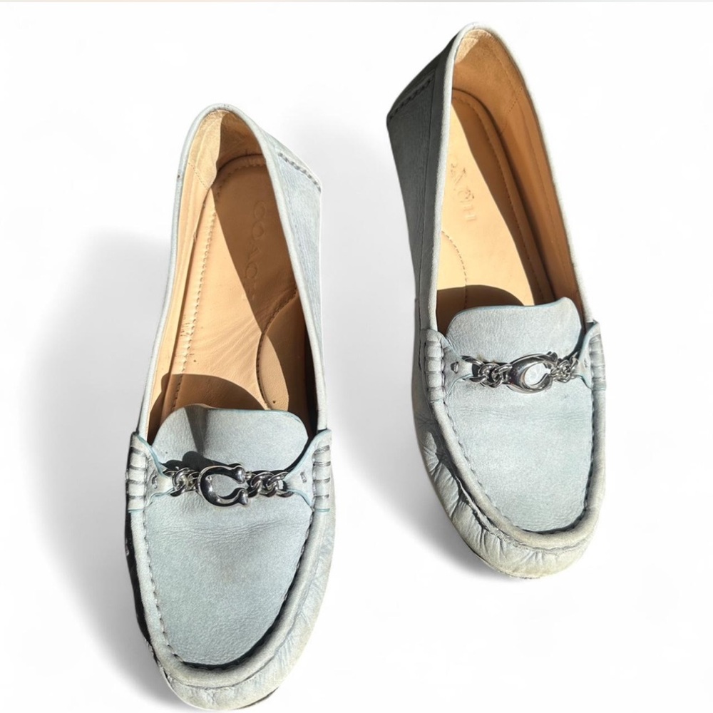 Coach women’s vintage Y2K coquette style pastel baby blue loafers with silver